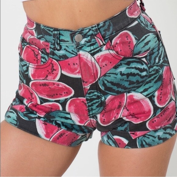 American Apparel Pants - american apparel fruit jean shorts print watermelon women 30 31 denim black S